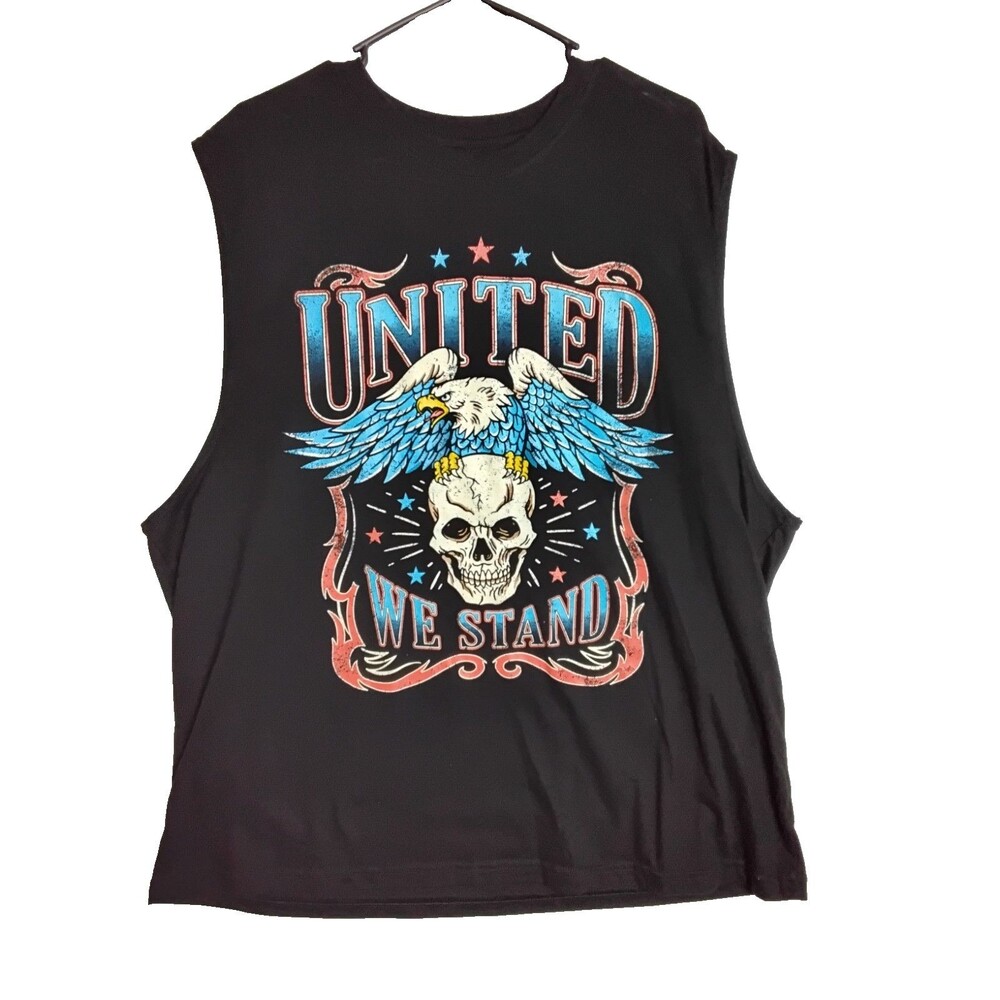 Way To Celebrate Patriotic Big Mens Muscle Shirt Black United We Stand Skull 2XL